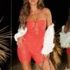 Strapless Body To Body Playsuit Flame - Elegant Evening Dress 2 Strapless Body To Body Playsuit Flame - Elegant Evening Dress -White Fox Sales 001825