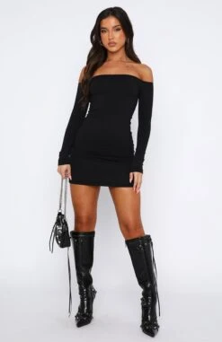 Black Long Sleeve Mini Dress - Can't Stand It Stylish Dress for Women -White Fox Sales 02.06.2331036