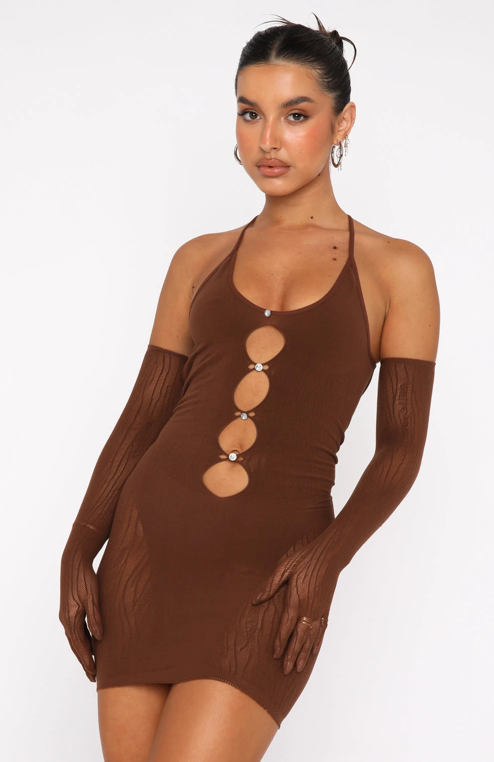 Link Up Mini Dress Chocolate - Stylish & Comfortable Women's Dress 4 Link Up Mini Dress Chocolate - Stylish & Comfortable Women's Dress - Image 2