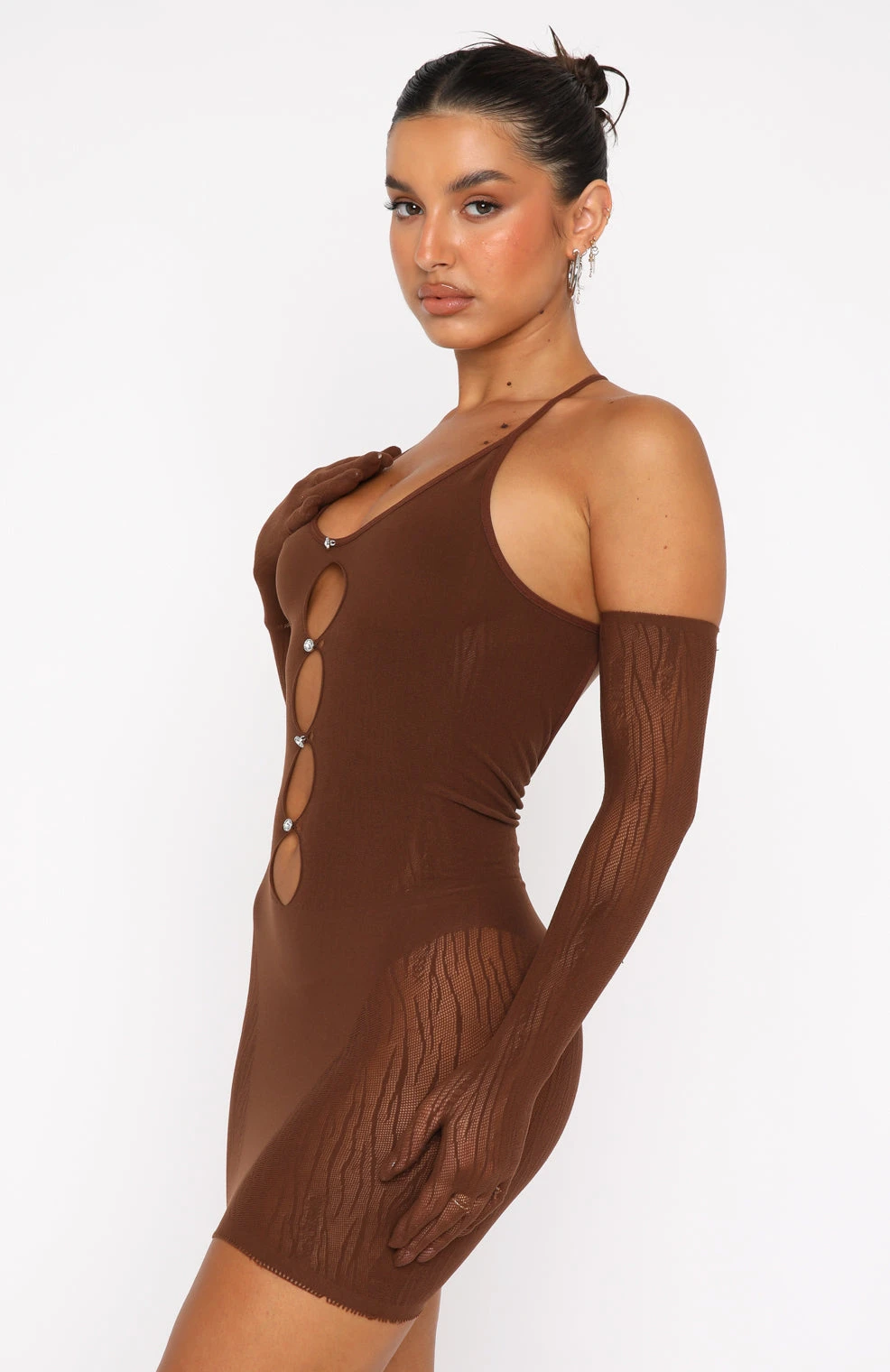 Link Up Mini Dress Chocolate - Stylish & Comfortable Women's Dress 5 Link Up Mini Dress Chocolate - Stylish & Comfortable Women's Dress - Image 3