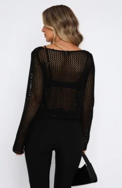 Mixed Emotions Long Sleeve Crochet Top Black - Stylish Resort Wear -White Fox Sales 08.06.2331288