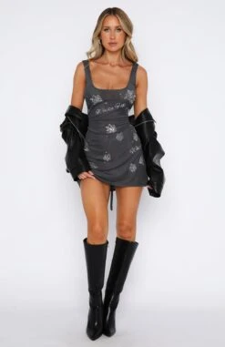 Put On A Show Mesh Mini Dress Charcoal - Sexy Party Dress for Women -White Fox Sales 08.06.2331338