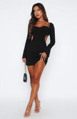 Please Hold Long Sleeve Mini Dress Black - Elegant & Stylish Women's Dress -White Fox Sales 12.01.234917