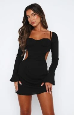 Please Hold Long Sleeve Mini Dress Black - Elegant & Stylish Women's Dress -White Fox Sales 12.01.234921