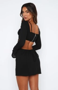 Please Hold Long Sleeve Mini Dress Black - Elegant & Stylish Women's Dress -White Fox Sales 12.01.234930