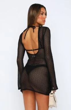 With Me Long Sleeve Mini Dress Black | Stylish Resort Wear for Women -White Fox Sales 14.07.23 0389