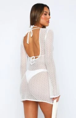 With Me Long Sleeve Mini Dress White - Stylish Resort Wear for Women -White Fox Sales 14.07.23 0457