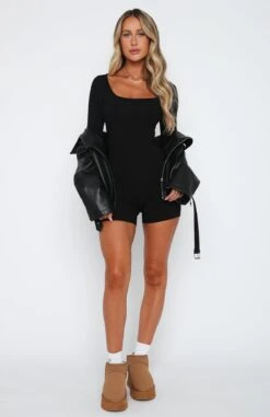 Under My Spell Long Sleeve Playsuit Black - Elegant Women's Dress -White Fox Sales 14.4.2315419