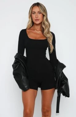 Under My Spell Long Sleeve Playsuit Black - Elegant Women's Dress -White Fox Sales 14.4.2315430