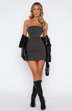 Talk Back Mini Dress Charcoal - Strapless Dresses for Women -White Fox Sales 15.06.2333067