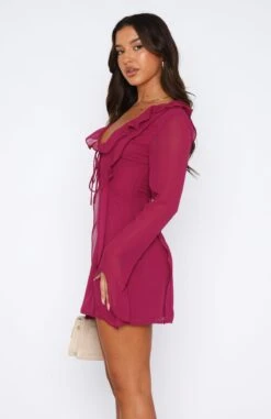 Falling To Pieces Long Sleeve Mini Dress Berry | Stylish Women's Dress -White Fox Sales 18.05.2329474