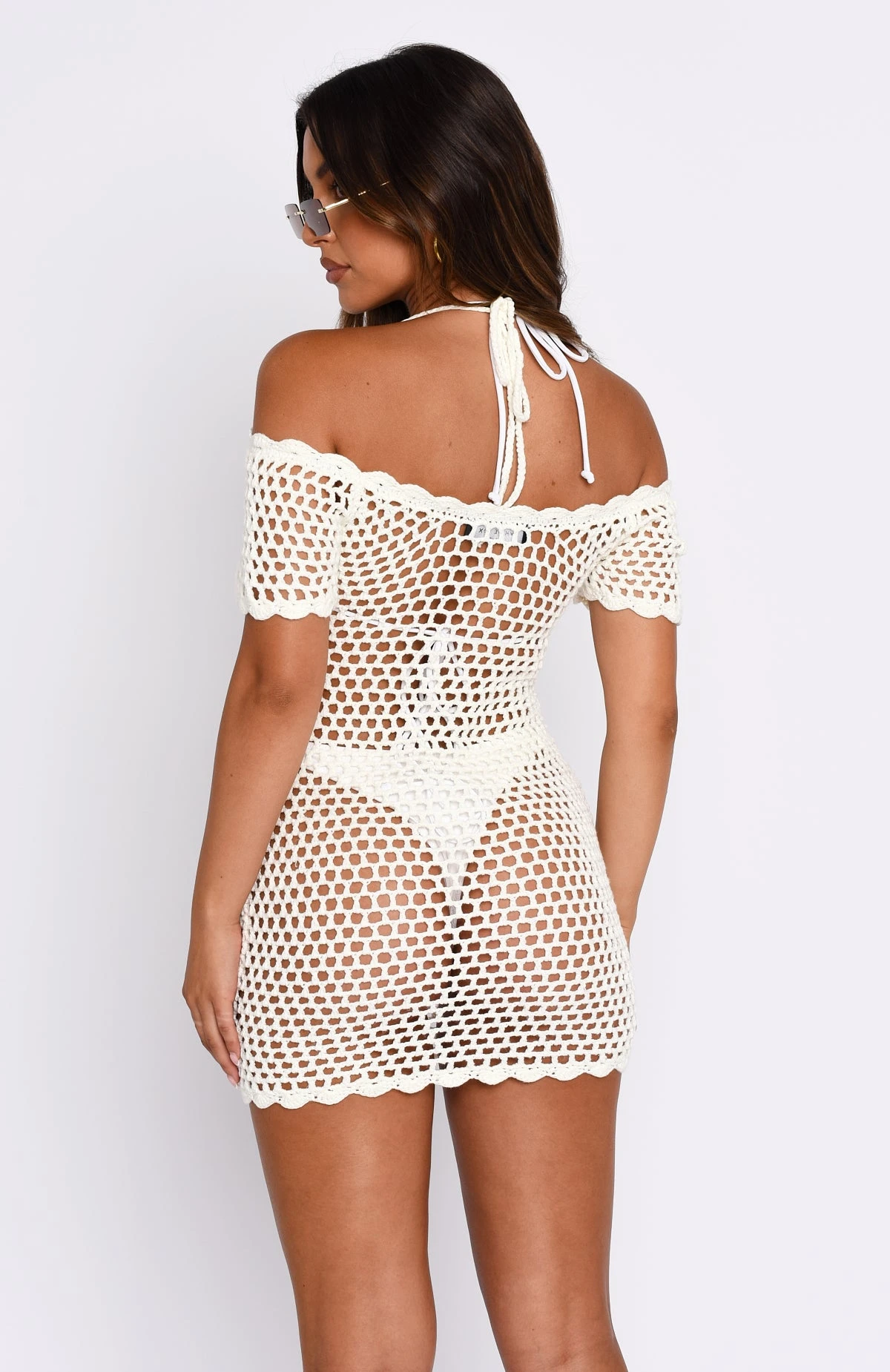 Wanna Be With You Crochet Mini Dress Off White - Elegant Resort Wear 6 Wanna Be With You Crochet Mini Dress Off White - Elegant Resort Wear - Image 4