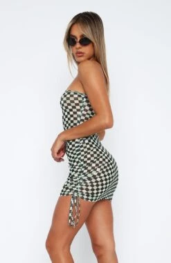 Summer Vibe Mesh Mini Dress | Green Check Pattern | Stylish & Comfortable -White Fox Sales 2.3.2310717