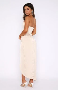 Everything You Want Champagne Midi Dress | Elegant Strapless Evening Dress -White Fox Sales 20.10.229240
