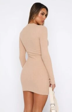 No Option Long Sleeve Mini Dress Beige | Elegant Casual Dress for Women -White Fox Sales 22.06.2334489