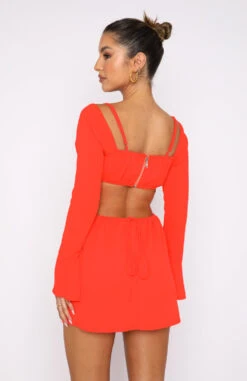 Please Hold Long Sleeve Mini Dress in Fiery Red - Stylish & Comfortable Women's Dress -White Fox Sales 26.05.22 434