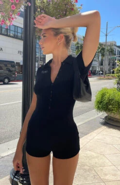 Golden Light Terry Playsuit Black - Stylish Day Dress for Women