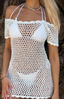Wanna Be With You Crochet Mini Dress Off White - Elegant Resort Wear