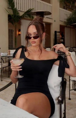 Tie The Knot Mini Dress Black - Elegant Casual Dress for Women