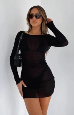 Without Warning Long Sleeve Mini Dress Black - Elegant Resort Wear