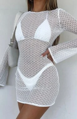 With Me Long Sleeve Mini Dress White - Stylish Resort Wear for Women