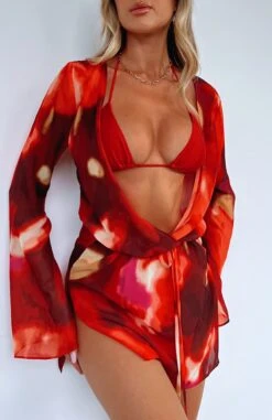 All We Wanted Long Sleeve Mini Dress Sunset Blur - Stylish Resort Wear