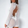 Elegant White Knitted Long Sleeve Playsuit | Resort Wear Collection -White Fox Sales CHANGE OF PLANS PLAYSUIT 31.1.23 004