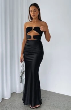Deep Hearts Strapless Maxi Dress Black - Elegant Evening Gown