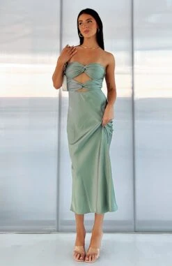 Elysium Midi Dress Sage - Elegant Strapless Dress for Women