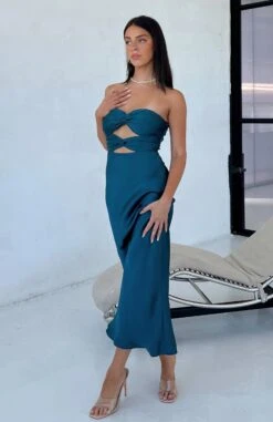 Elysium Midi Dress Teal - Elegant Strapless Dresses for Women