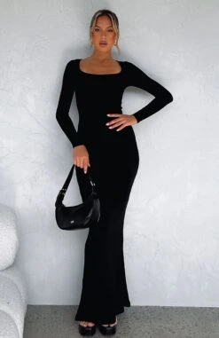 Elegant Black Long Sleeve Maxi Dress - Get My Attention Dress