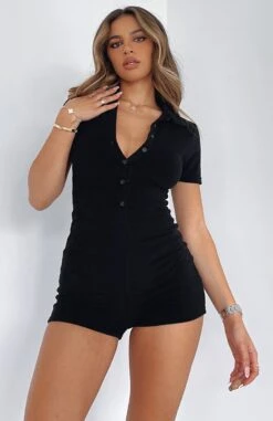 Golden Light Terry Playsuit Black - Stylish Day Dress for Women -White Fox Sales GOLDEN LIGHT PLAYSUIT 130422 02