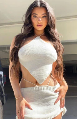 First Class Crochet Halter Off White - Stylish Resort Wear for Women -White Fox Sales Heather2