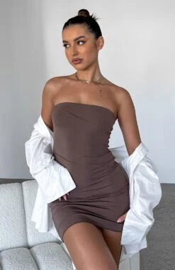 Like We Used To Strapless Mini Dress Mocha - Elegant Day Dresses for Women