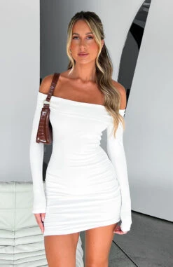 Nice And Clear Long Sleeve Ribbed Mini Dress White - Elegant Day Dress