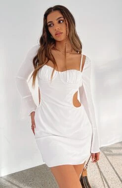Elegant White Long Sleeve Mini Dress | Perfect for Daytime Events 15 Elegant White Long Sleeve Mini Dress | Perfect for Daytime Events -White Fox Sales IMG 6920copy