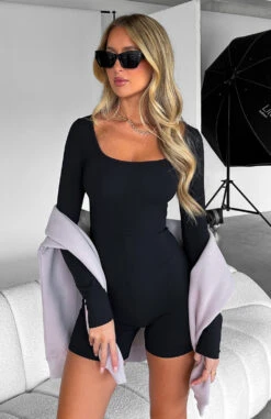 Under My Spell Long Sleeve Playsuit Black - Elegant Women's Dress -White Fox Sales IMG 7054