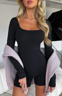 Under My Spell Long Sleeve Playsuit Black - Elegant Women's Dress -White Fox Sales IMG 7076