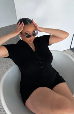 Golden Light Terry Playsuit Black - Stylish Day Dress for Women -White Fox Sales IMG 87322