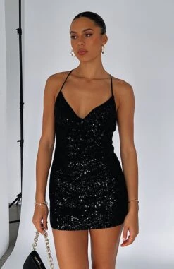 Lost In You Sequin Mini Dress Black | Shiny Party Dress for Women