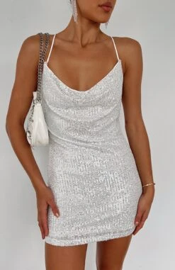 Lost In You Sequin Mini Dress Silver - Sparkling Party Dress for Women -White Fox Sales IMG 9020