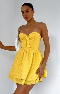 Flowers In The Rain Mini Dress Buttercup - Strapless Summer Dress