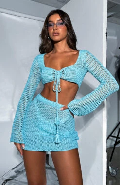 Give Me Something Crochet Mini Skirt Blue - Stylish Resort Wear for Women -White Fox Sales I WAS HERE CROCHET TOP GIVE ME SOMETHING CROCHET SKIRT 230214 09 9f6475ea 04cf 49b8 9a51 a311c6fbbf84