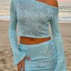 Elegant Clouded Long Sleeve Top - Blue Resort Wear 1 Elegant Clouded Long Sleeve Top - Blue Resort Wear -White Fox Sales Image3copy