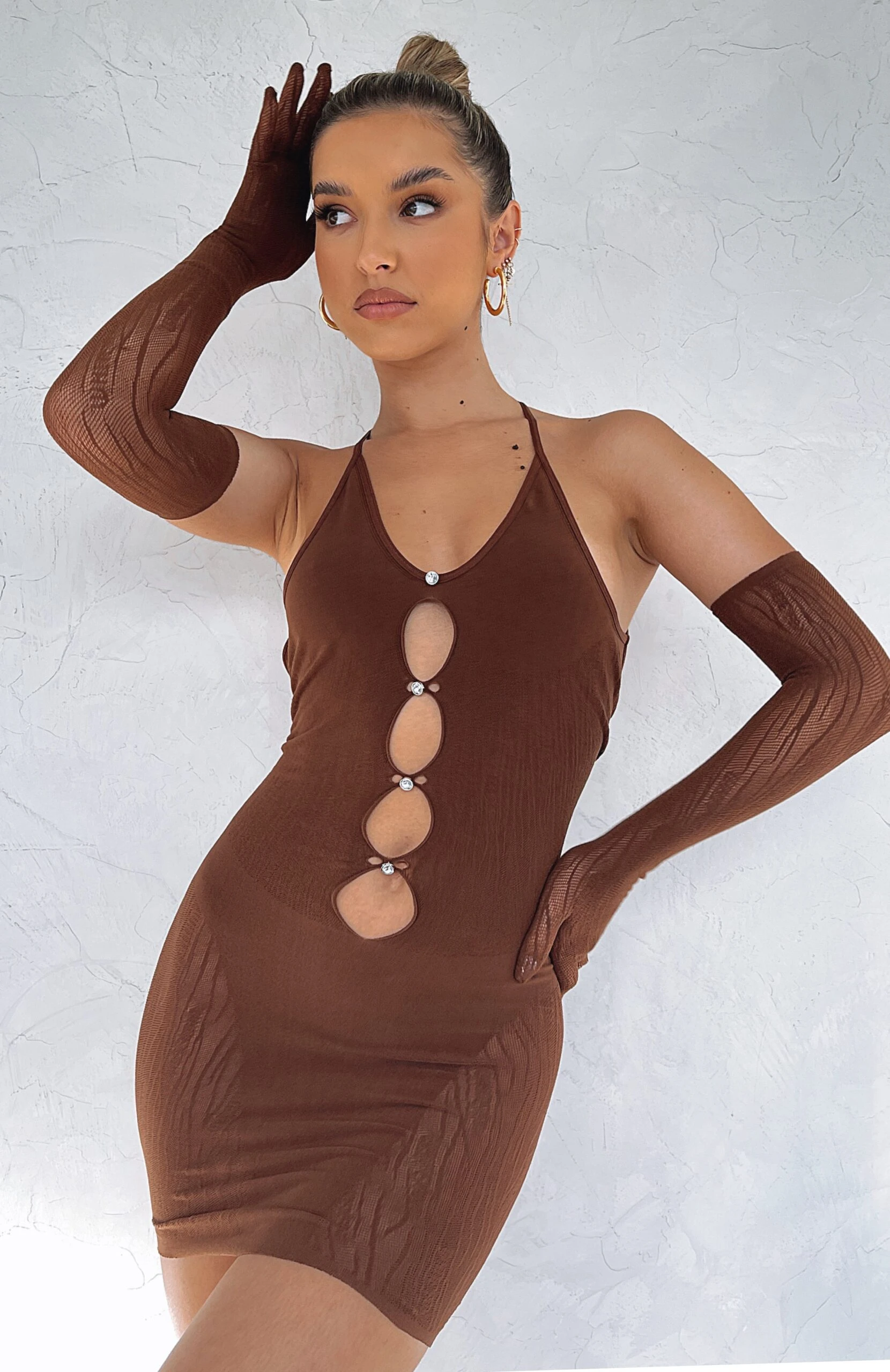 Link Up Mini Dress Chocolate - Stylish & Comfortable Women's Dress 3 Link Up Mini Dress Chocolate - Stylish & Comfortable Women's Dress