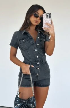Made For Her Playsuit Black Acid Wash - Stylish Day Dress for Women -White Fox Sales MADE FOR HER PLAYSUIT 20 06 23 01