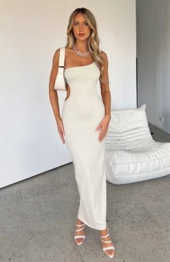 Elegant Midnight Dancing One Shoulder Maxi Dress in Stone | Women's Evening Dresses -White Fox Sales MIDNIGHT DANCING ONE SHOULDER MAXI DRESS 19.04.23 07