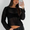Mixed Emotions Long Sleeve Crochet Top Black - Stylish Resort Wear 2 Mixed Emotions Long Sleeve Crochet Top Black - Stylish Resort Wear -White Fox Sales MIXED EMOTIONS LS TOP 7.06.23 14