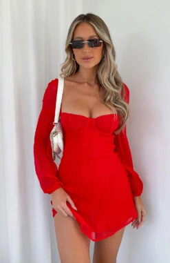 Perfect Moment Long Sleeve Mini Dress in Red - Elegant & Stylish Women's Dress