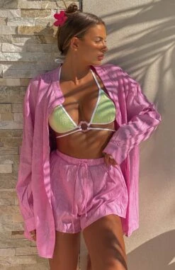 Stylish Take Me Out Shirt Pink - Perfect Resort Wear for Women -White Fox Sales Photo19 10 21 52607pm